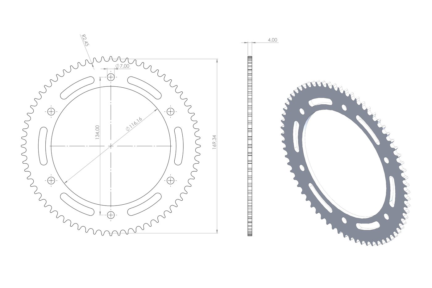 Half-Tooth Kart Sprocket Family in 7075-T6 for CNC Machining